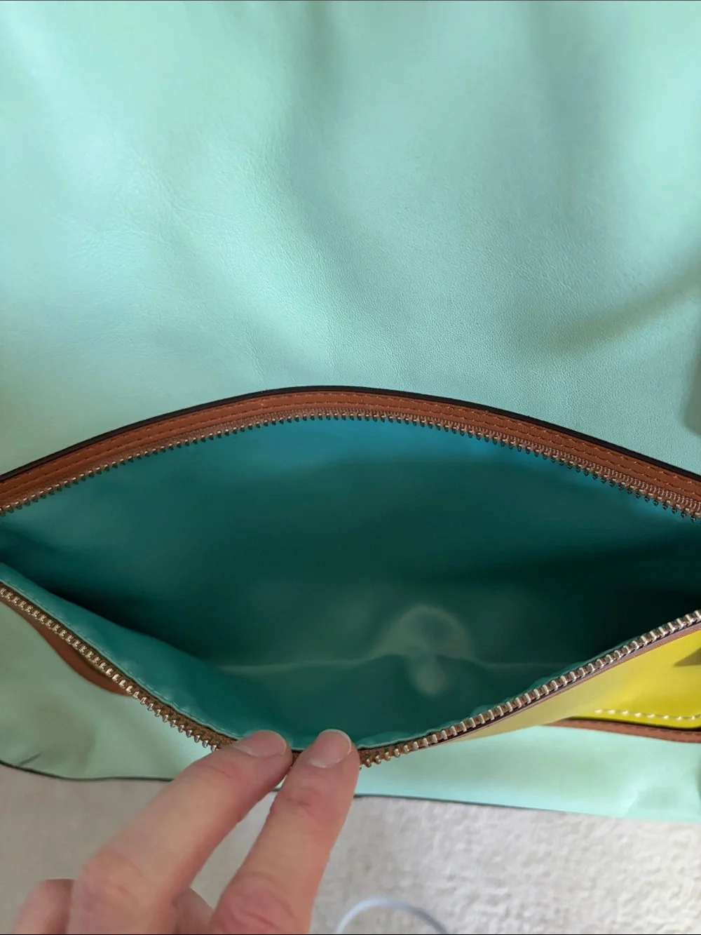 RARE Coach Hallie color block shoulder bag in aqua blue and lime green - Picture 11 of 16